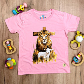 T-Shirt Infantil Rosa Cruz Leão E Cordeiro