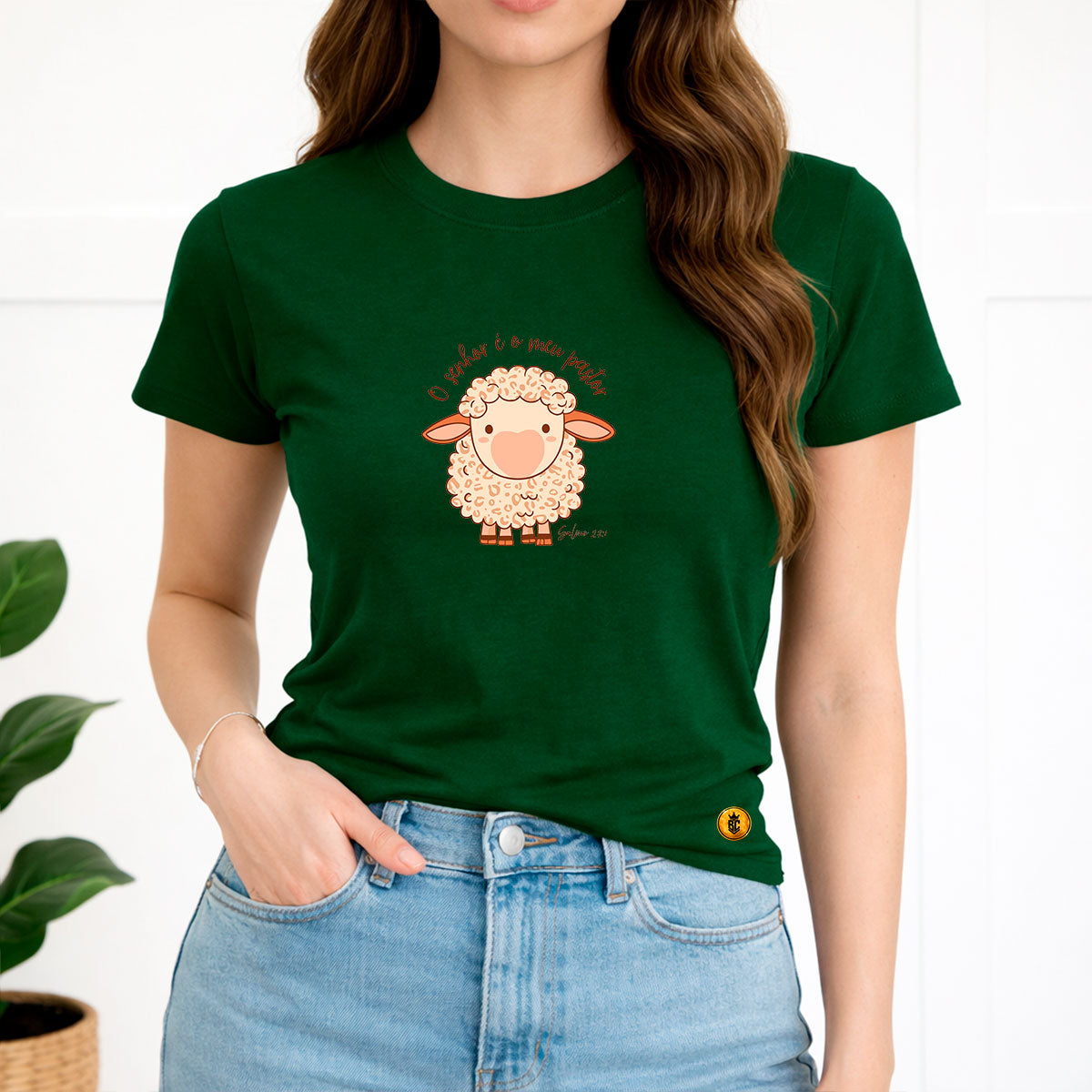Camiseta Feminina Verde O Senhor é o Meu Pastor Ovelha