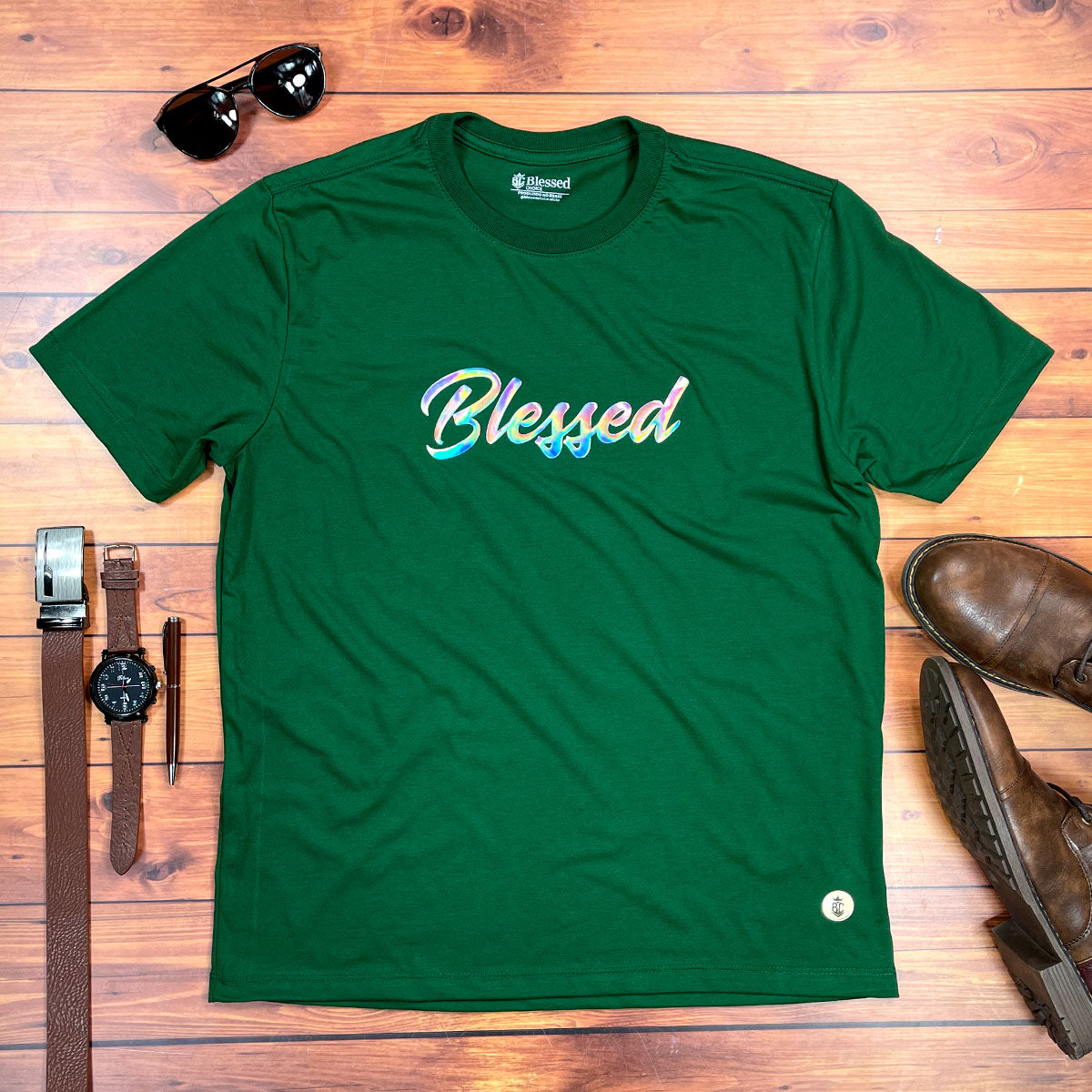 Camiseta Masculina Verde Blessed Holográfico