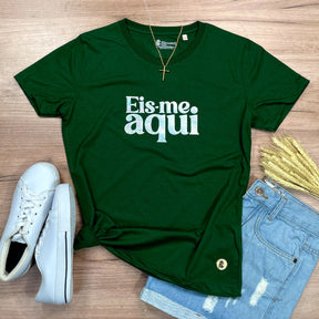 Camiseta Feminina Verde Eis-me Aqui Brilho