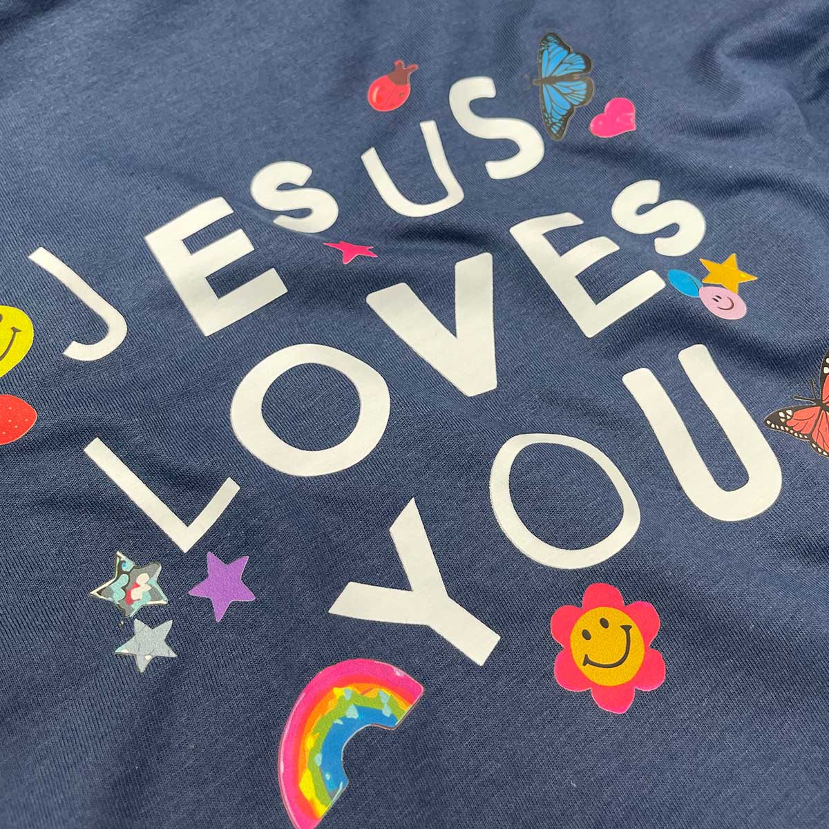 T-Shirt Infantil Azul Jesus Loves You