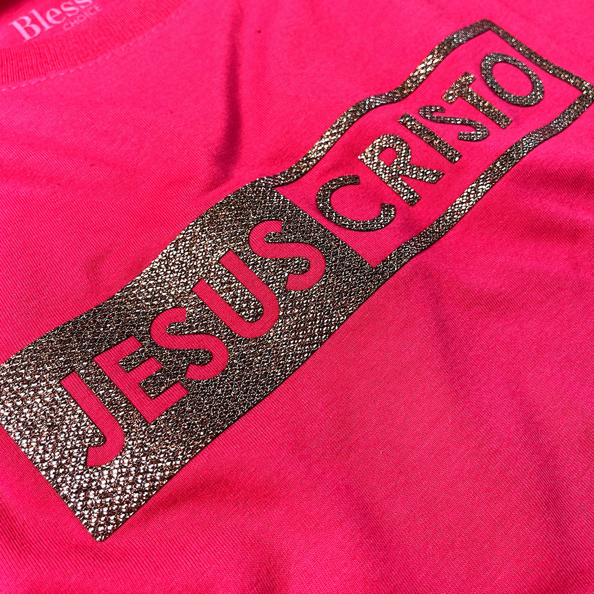 Camiseta Feminina Pink Jesus Cristo Glitter