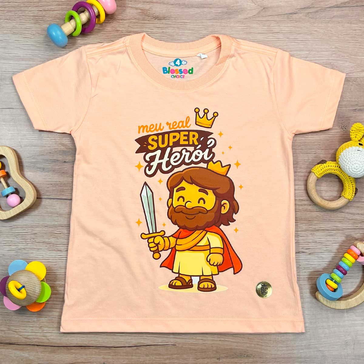 T-Shirt Infantil Salmão Meu Real Super Herói