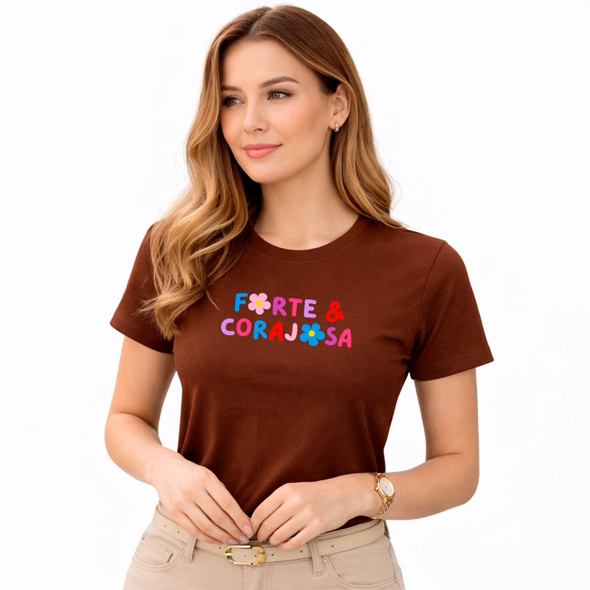 Camiseta Feminina Marrom Forte & Corajosa