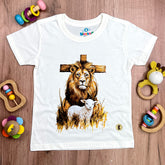 T-Shirt Infantil Off White Cruz Leão E Cordeiro