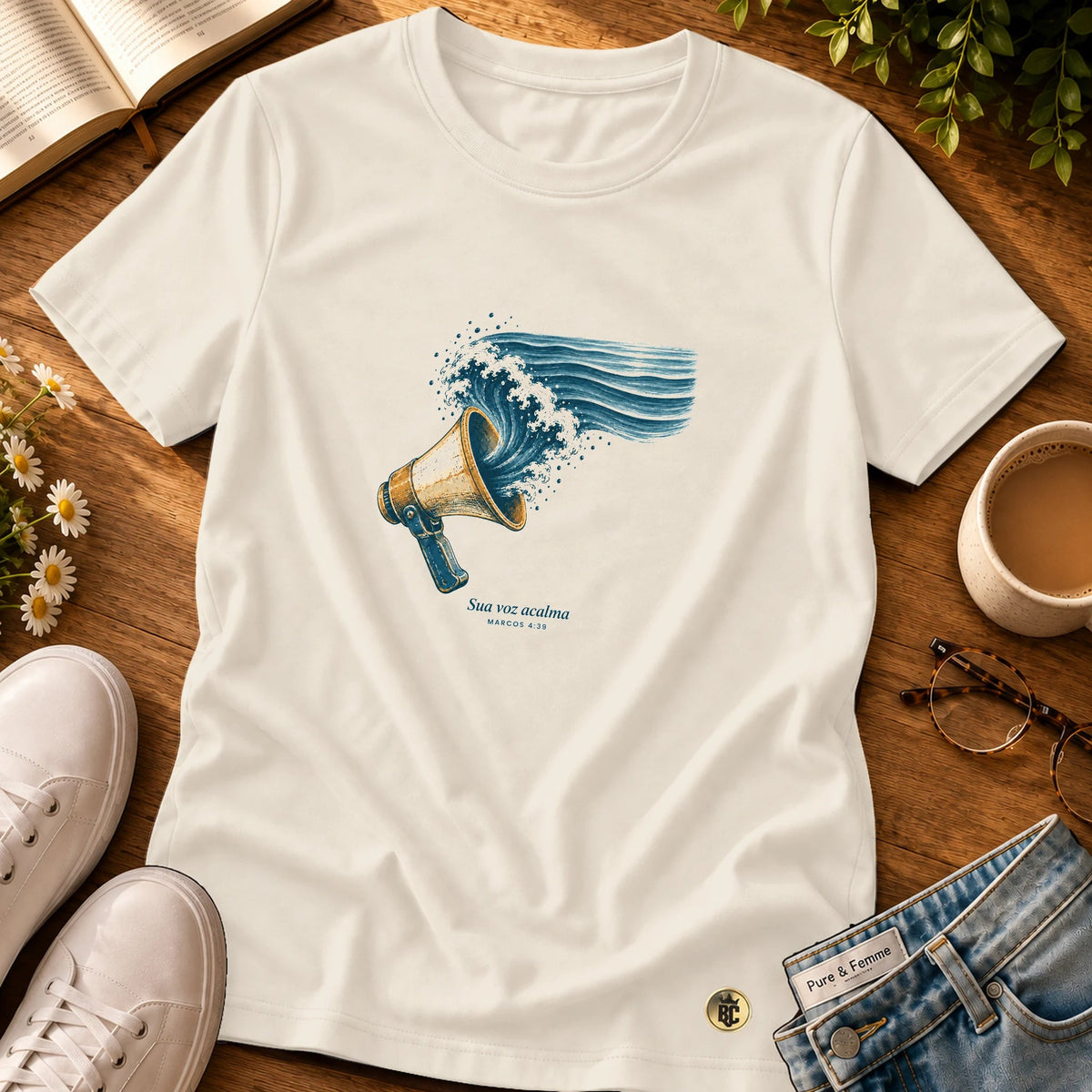 Camiseta Feminina Off White Sua voz acalma