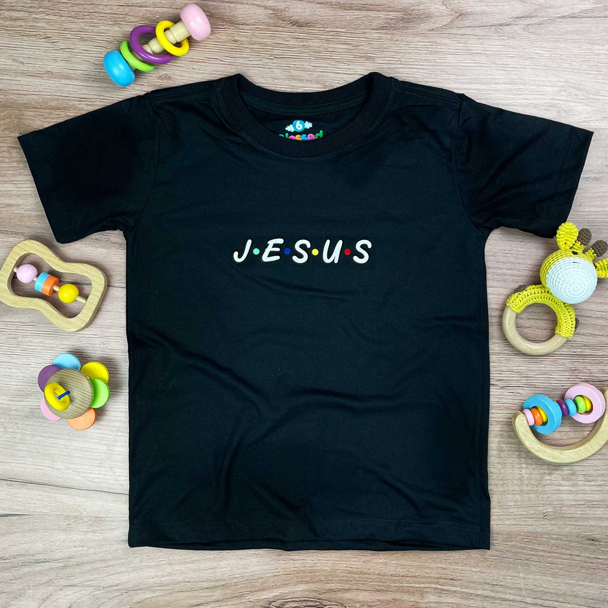 T-Shirt Infantil Preta Aplique J.E.S.U.S