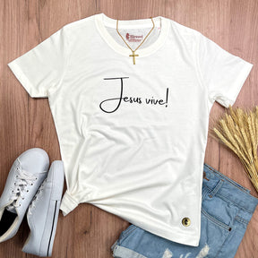 Camiseta Feminina Off White Jesus Vive!