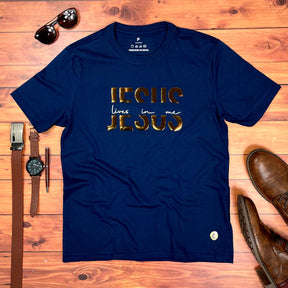 Camiseta Masculina Azul Jesus Lives In Me