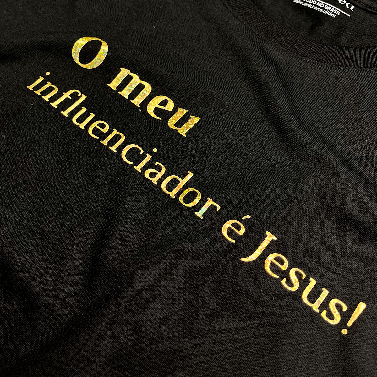 Camiseta Feminina Preta O Meu Influenciador É Jesus!