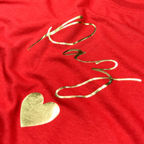 T-Shirt Infantil Vermelha Paz Coração Dourado