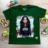 T-Shirt Infantil Verde Garota Jesus