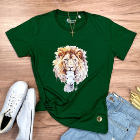 Camiseta Feminina Verde Leão E Cordeiro