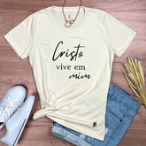 Camiseta Feminina Off White Cristo Vive Em Mim