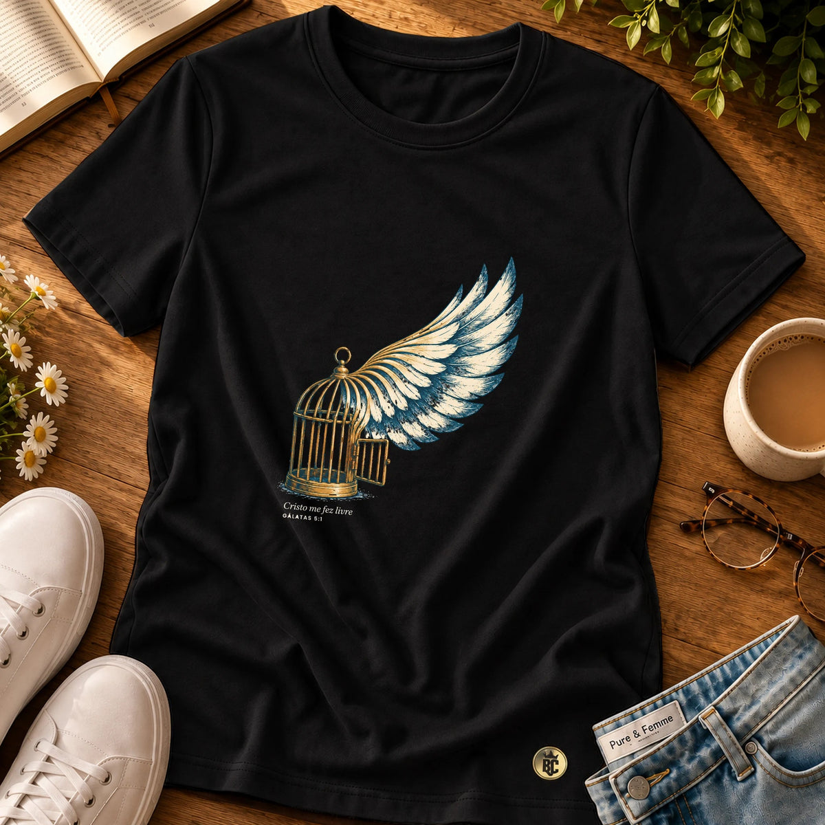 Camiseta Feminina Preta Cristo me fez livre