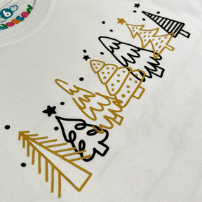 T-Shirt Infantil Branca Árvores Natal