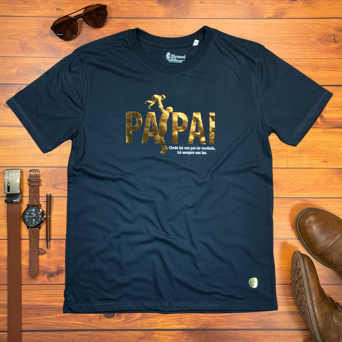Camiseta Masculina Preta Papai Onde há um Pai há um Lar.