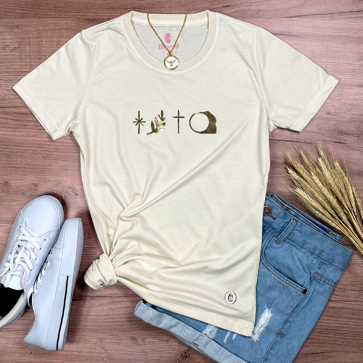 Camiseta Feminina Off White Raminho