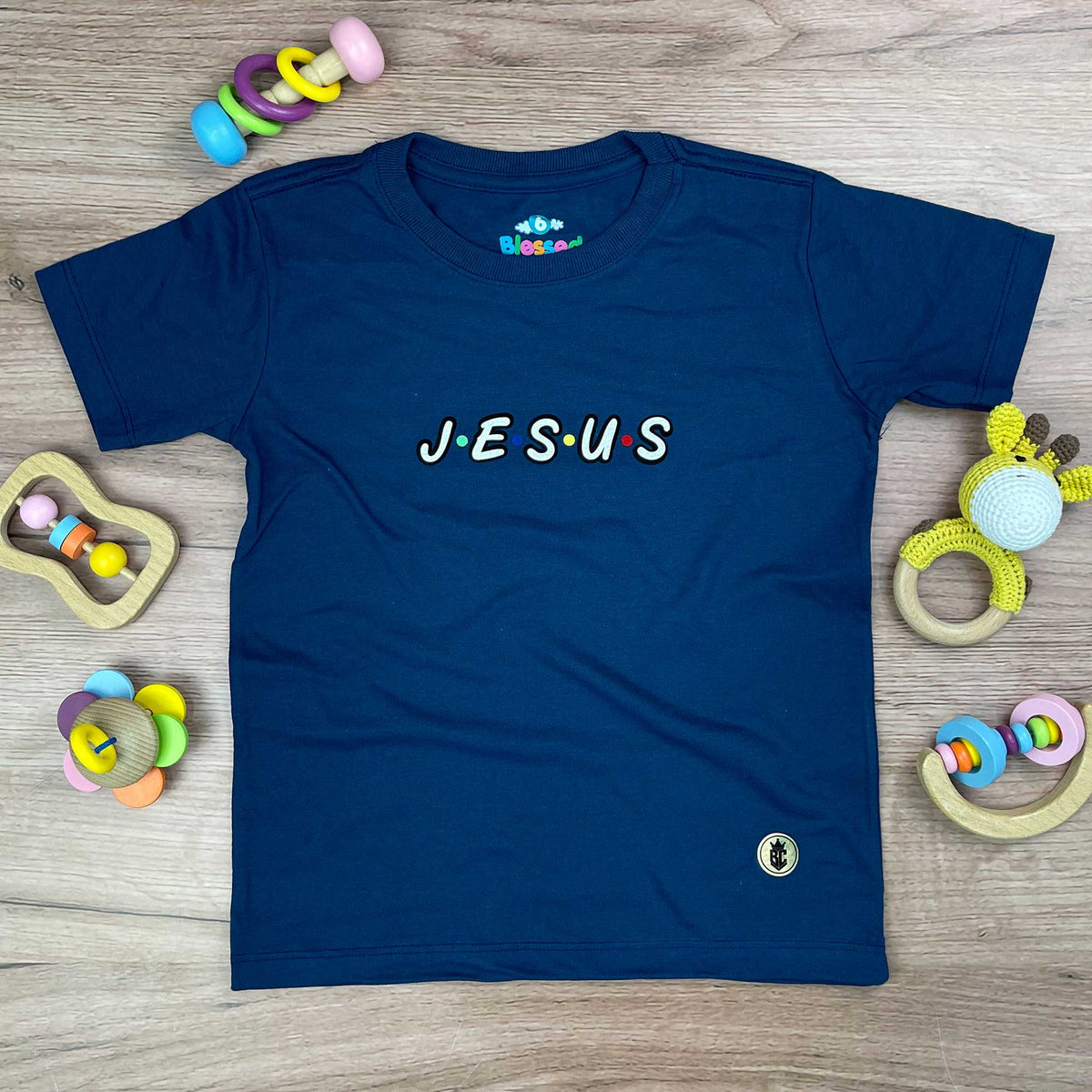 T-Shirt Infantil Azul Aplique J.E.S.U.S