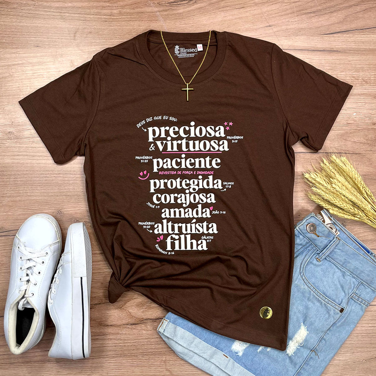 Camiseta Feminina Marrom Preciosa & Virtuosa