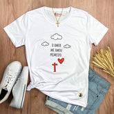 Camiseta Feminina Branca Desenho O Amor Me Amou