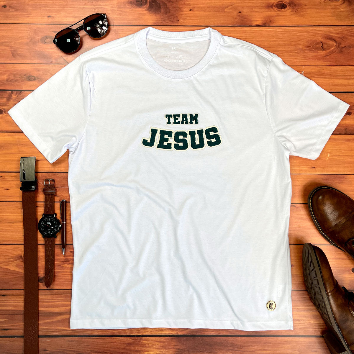 Camiseta Masculina Branca Team Jesus Veludo