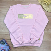 Moletom Rosa Aplique Jesus Glitter Dourado