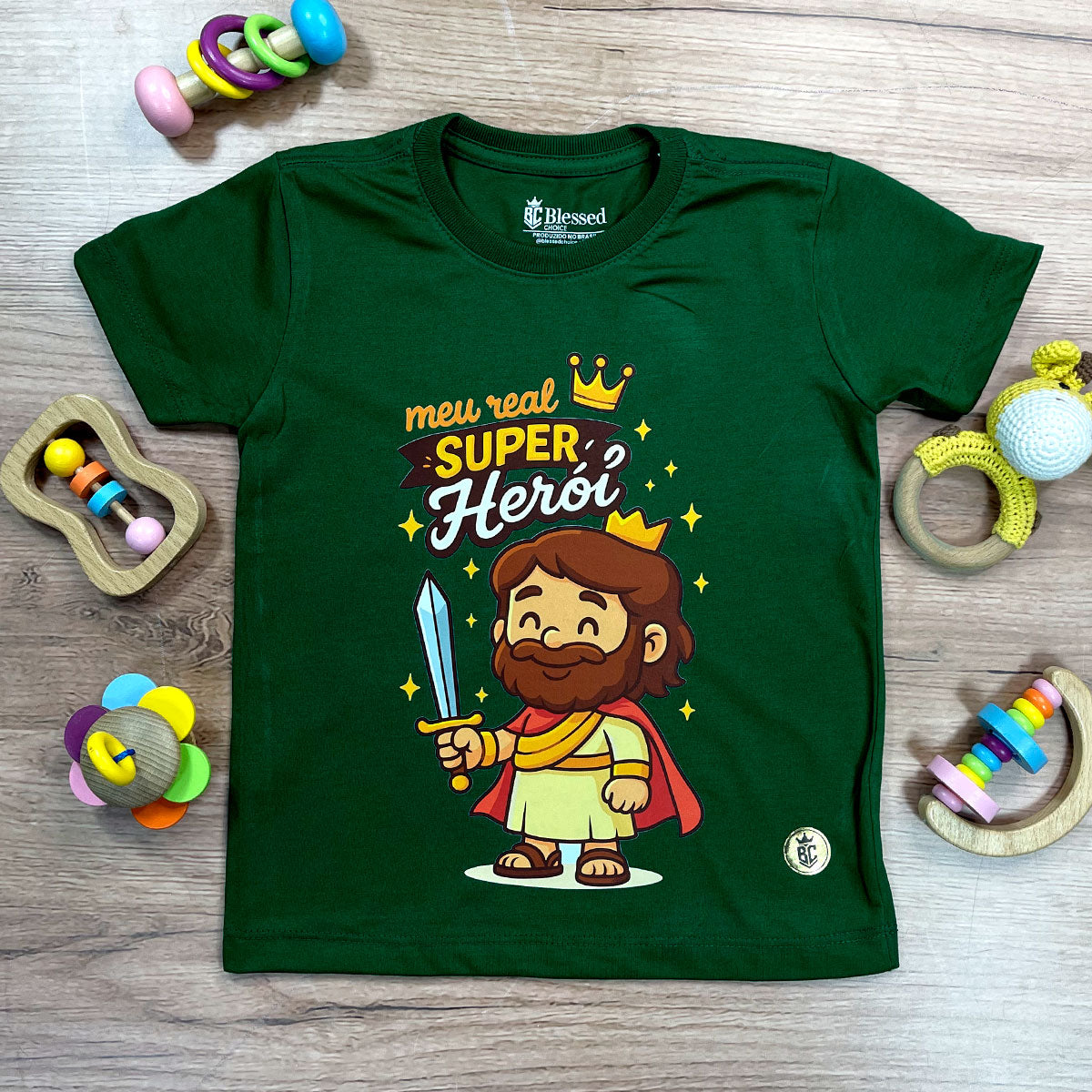 T-Shirt Infantil Verde Meu Real Super Herói