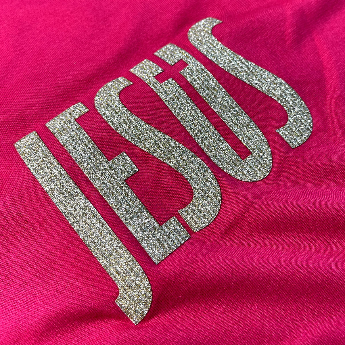 Camiseta Feminina Pink Jesus Cruz Glitter