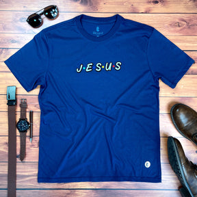 Camiseta Masculina Azul Aplique J.E.S.U.S