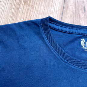 Camiseta Feminina Azul Aplique Jesus Glitter Dourado