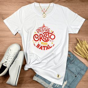 Camiseta Feminina Branca Jesus Cristo Nosso Natal