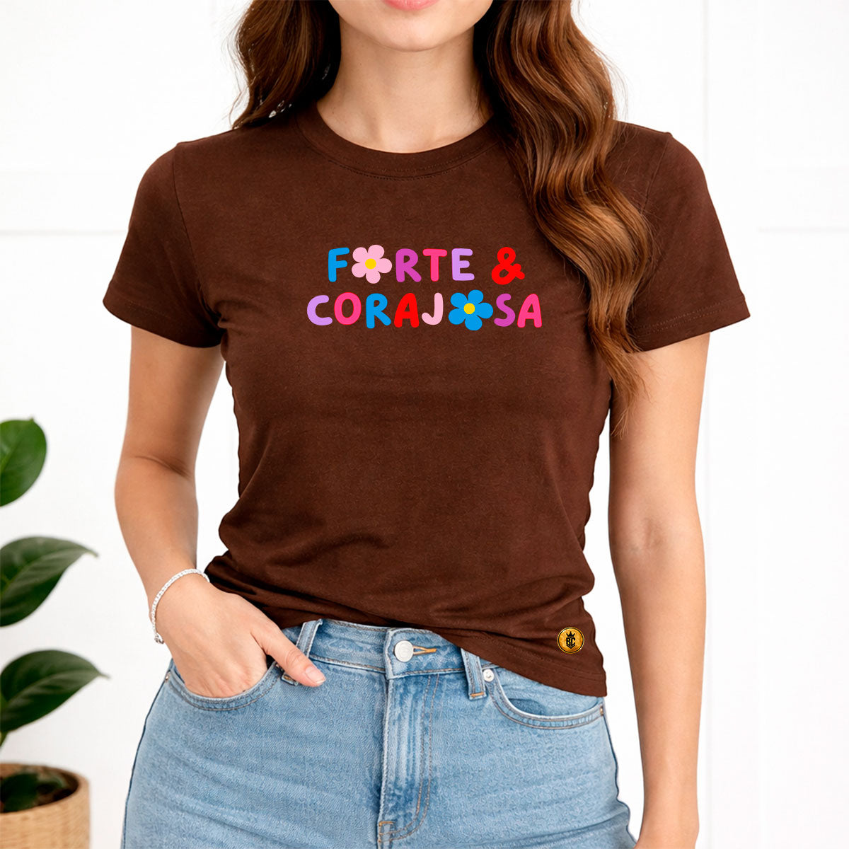 Camiseta Feminina Marrom Forte & Corajosa
