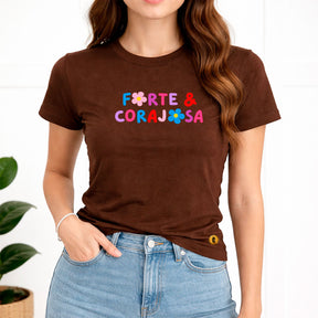 Camiseta Feminina Marrom Forte & Corajosa