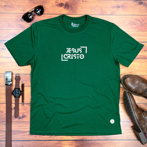 Camiseta Masculina Verde Jesus Cristo Holográfico
