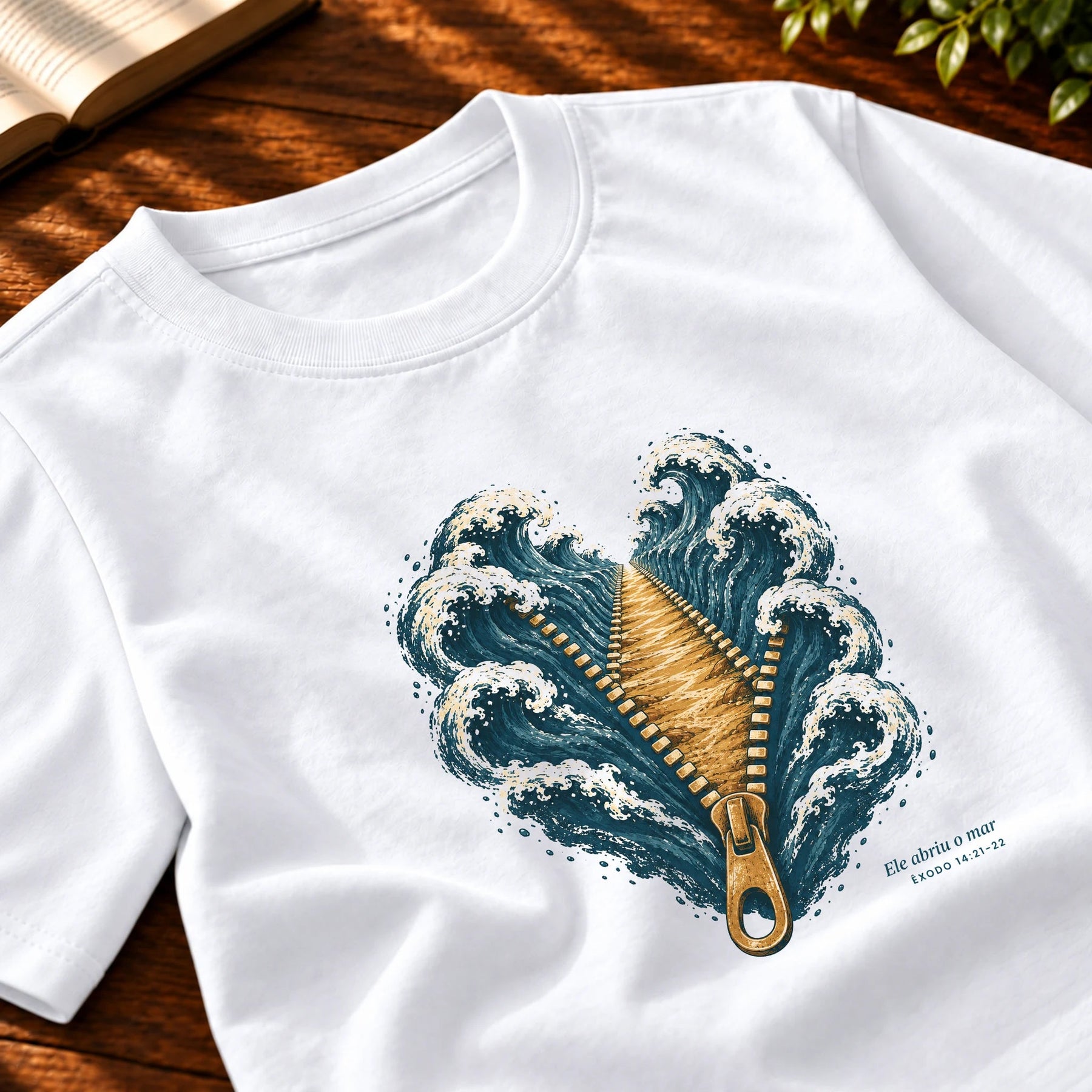 Camiseta Masculina Branca Ele abriu o mar