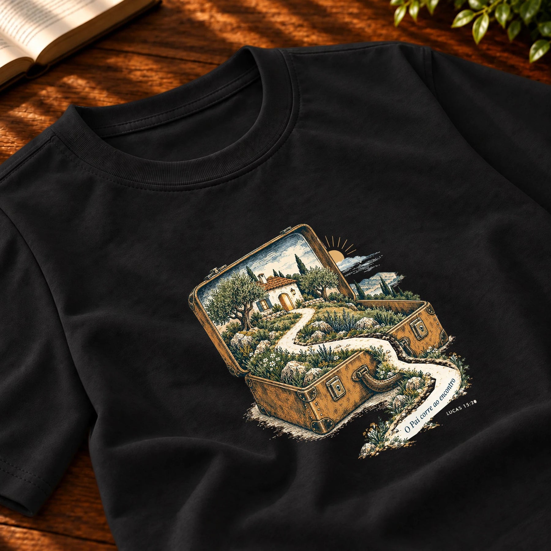 Camiseta Masculina Preta O Pai corre ao encontro