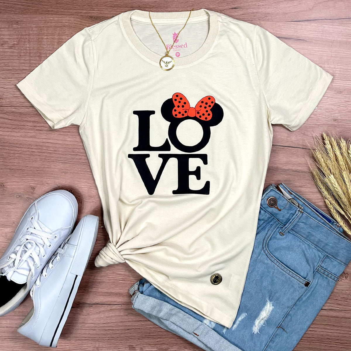 Camiseta Feminina Off White Love Minnie