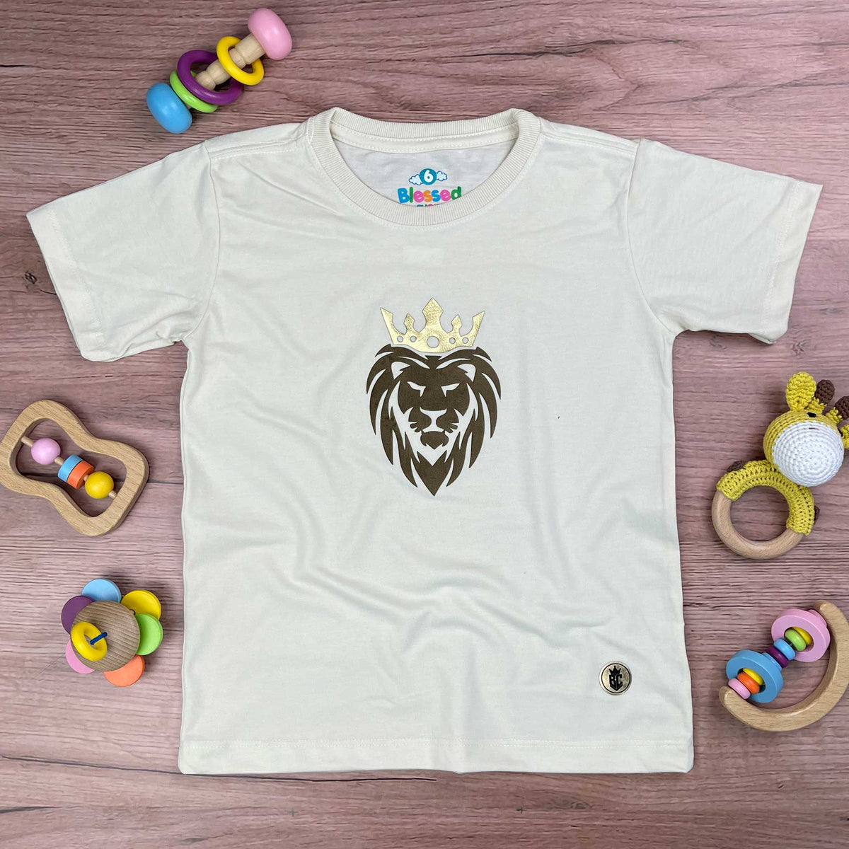T-Shirt Infantil Off White Coroa Leão Veludo