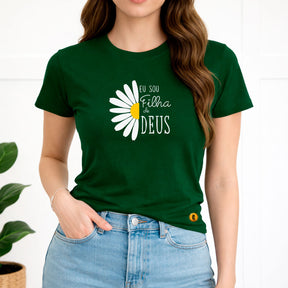 Camiseta Feminina Verde Flor Eu Sou Filha De Deus 