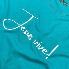 Camiseta Feminina Turquesa Jesus Vive!