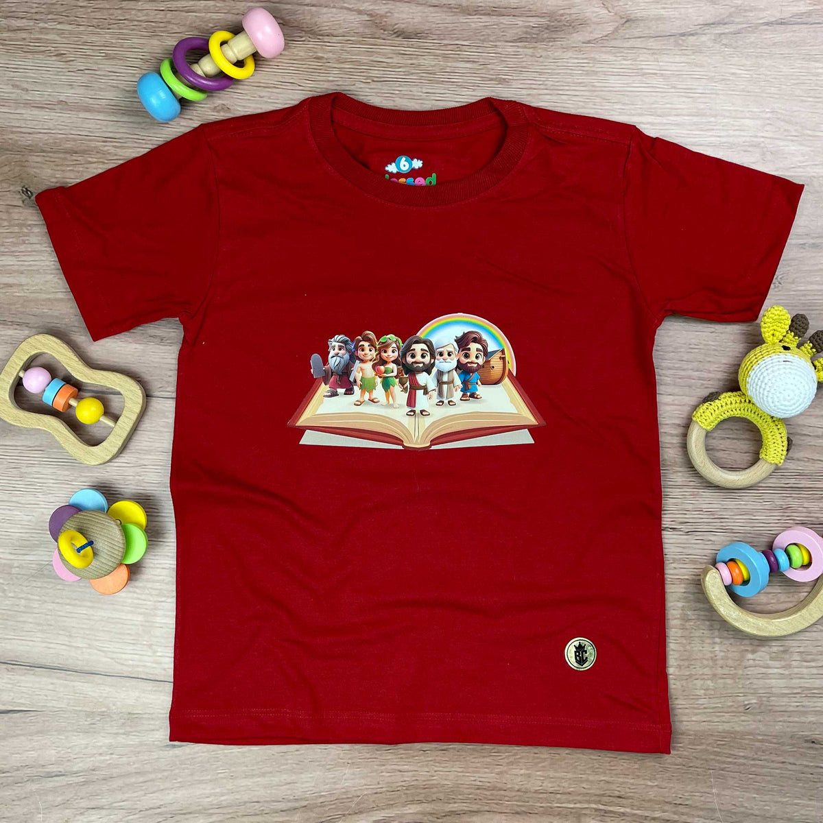 T-Shirt Infantil Vermelha Personagens Bíblicos