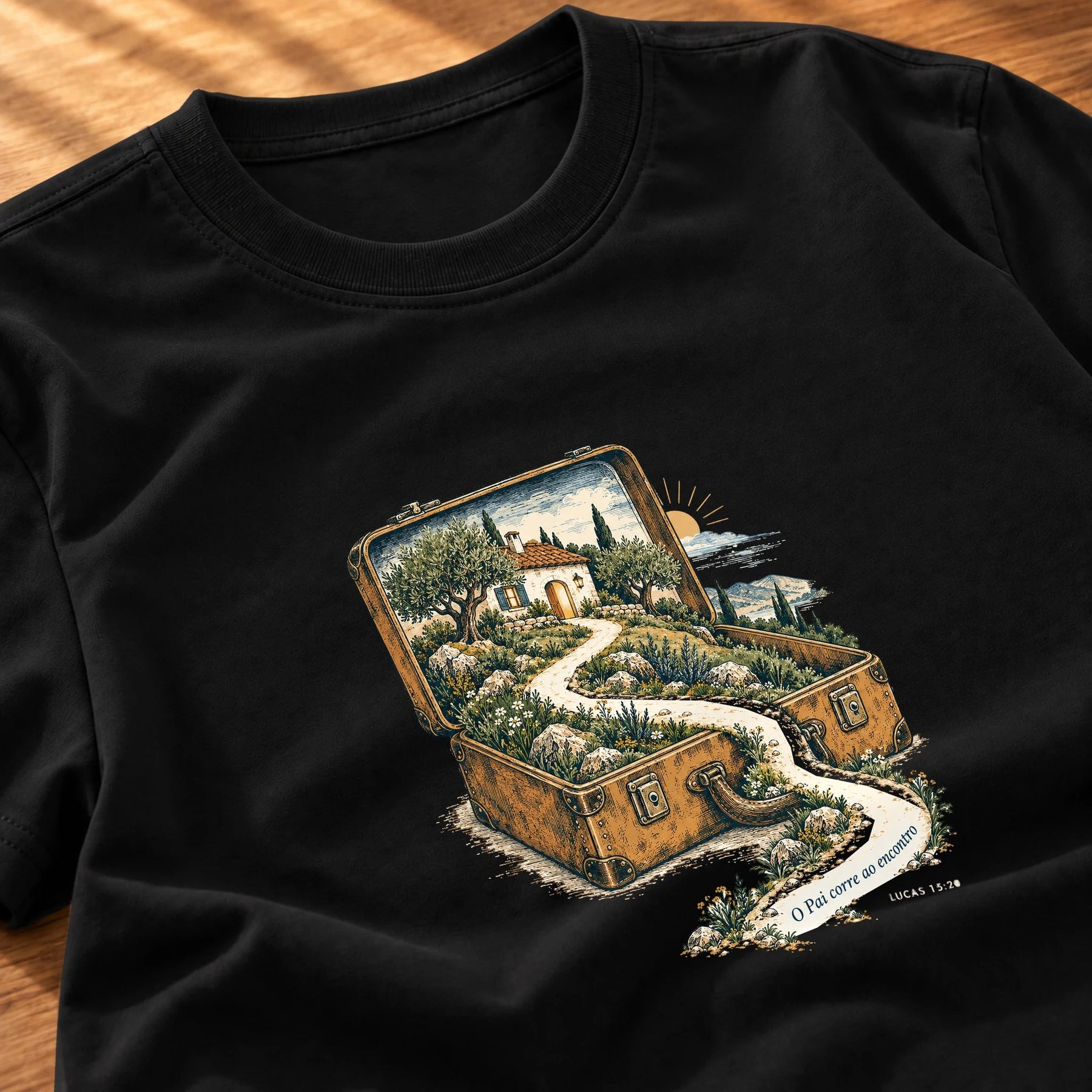 Camiseta Feminina Preta O Pai corre ao encontro