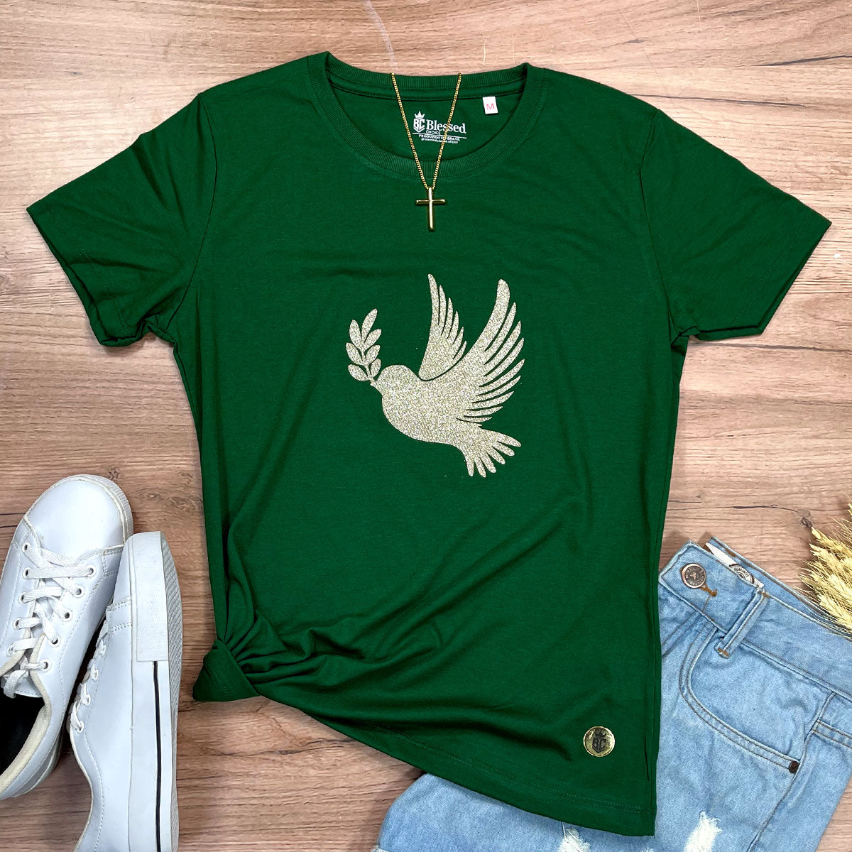 Camiseta Feminina Verde Pomba da Paz