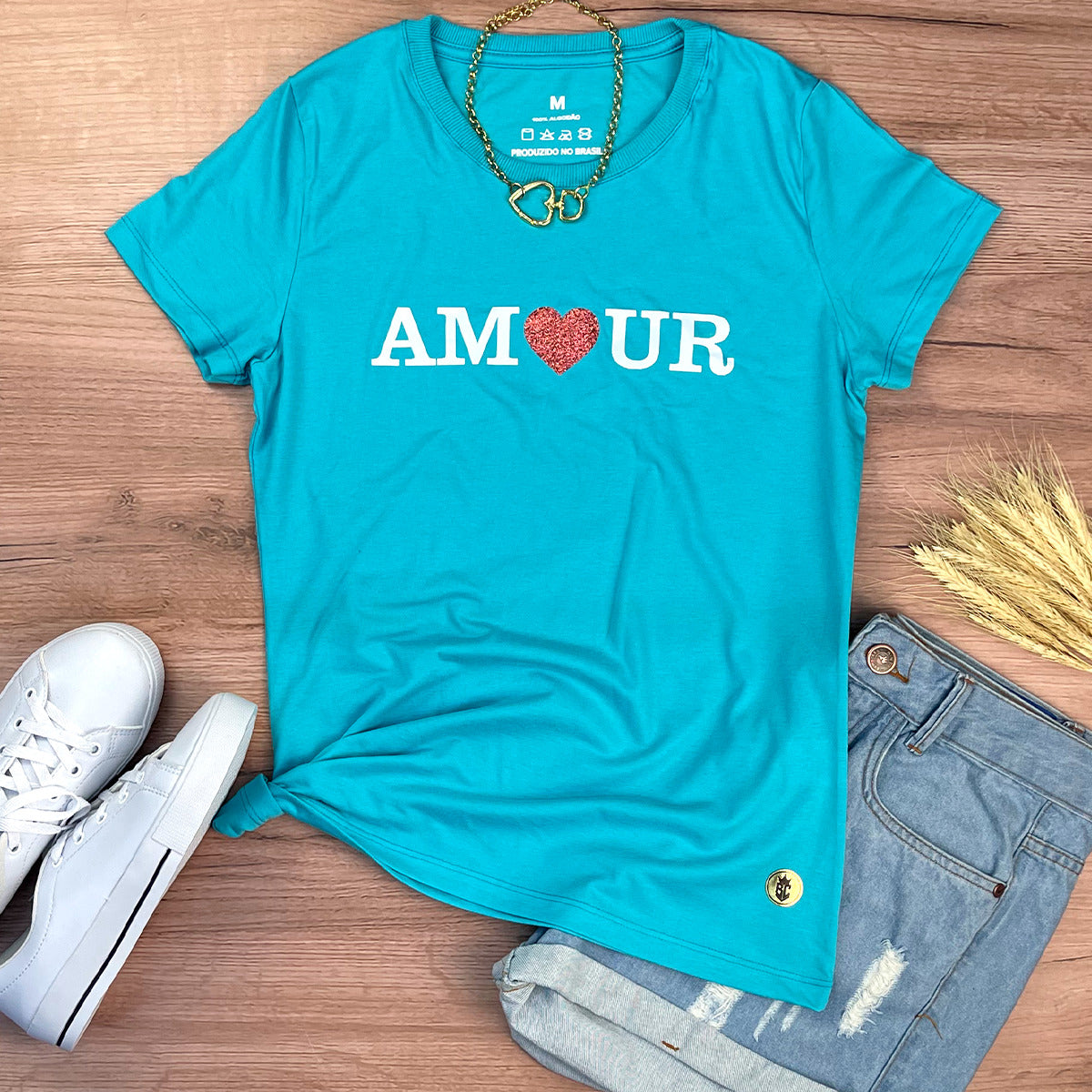 Camiseta Feminina Turquesa Amour