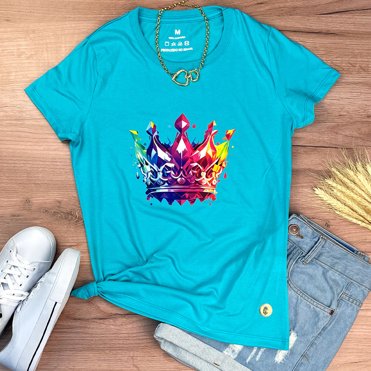 Camiseta Feminina Turquesa Coroa