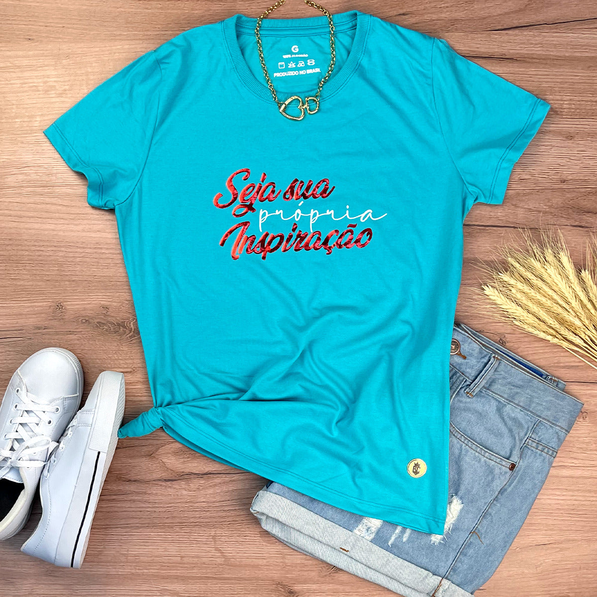 Camiseta Feminina Turquesa Seja Sua Própria Inspiração