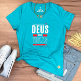 Camiseta Feminina Turquesa Deus Sobre Todas As Coisas