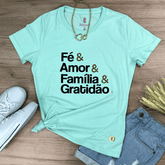 Camiseta Feminina Verde Menta Fé & Amor Dourado