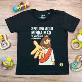 T-Shirt Infantil Preta Segura Aqui Minha Mão